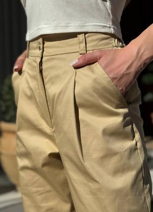 Бежевые женские повседневные прогулочные брюки брюки чинос базовые универсальные прямые брюки2 фото