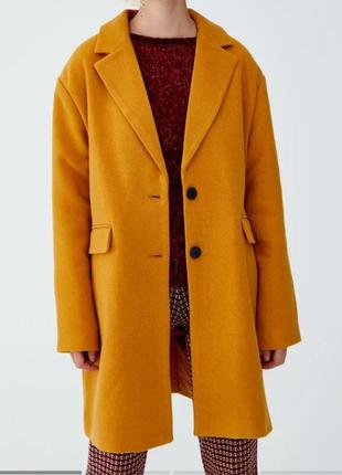 Пальто демисезонное горчичное базовое полушерстяное пиджак4 фото