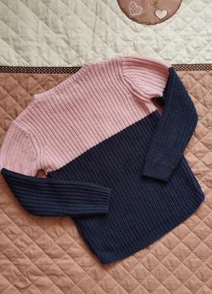 Теплый свитер для девочки minoti 5-6 р. розовый / синий зайчик кофта свитер джемпер3 фото