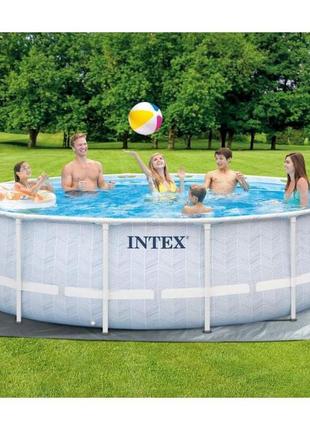 Круглый каркасный бассейн intex 26746 с лестницей, тентом, подстилкой и насосом-фильтром, 488x122см 19776л1 фото