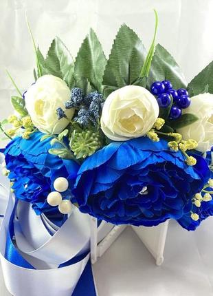Вінок на голову з об'ємними квітами синьої півонії6 фото