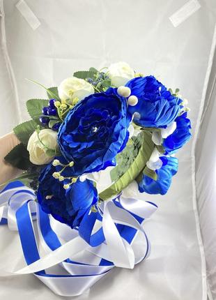 Вінок на голову з об'ємними квітами синьої півонії5 фото