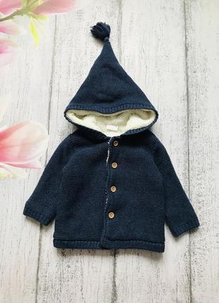 Крутая тёплая кофта свитер на меху с капюшоном f&f 3-6мес