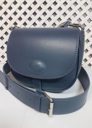 Сумка жіноча "ріміні" натуральна шкіра, синя з широким ременем