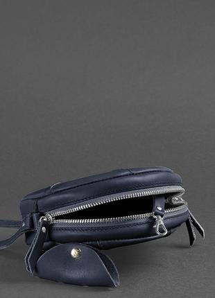Шкіряна кругла жіноча сумка бон-бон темно-синя3 фото