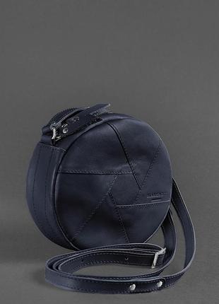 Шкіряна кругла жіноча сумка бон-бон темно-синя2 фото