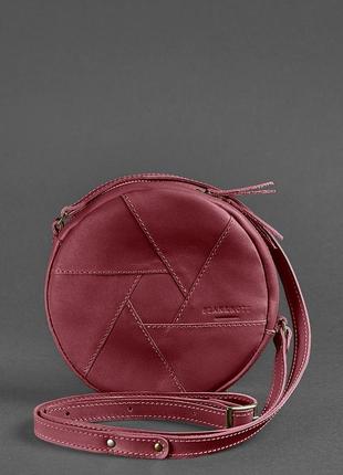 Кругла шкіряна жіноча сумка бон-бон бордова