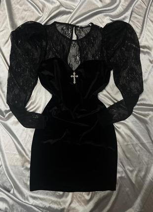 Готическое платье велюр с кружевом вампирская винтаж