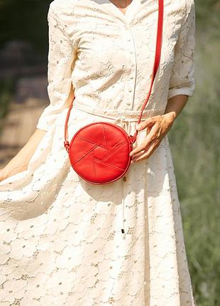 Шкіряна кругла жіноча сумка бон-бон червона