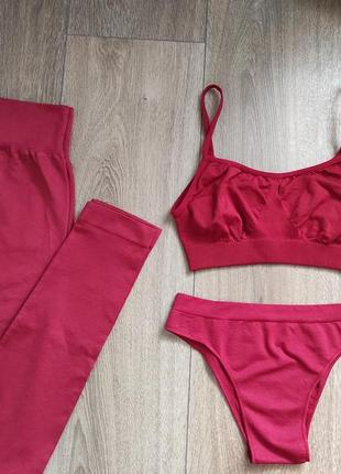 Бесшовный комплект 3ка лосины топ трусики бесшовные лосины бесшовный топ бесшовная одежда