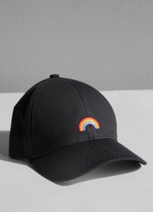 Бейсболка чоловіча жіноча бавовна rainbow чорна спортивна кепка-тракер з фіксатором