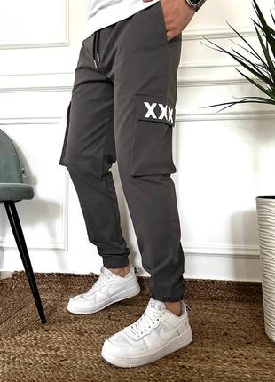 Чоловічі повсякденні котонові штани карго з боковими кишенями  графіт