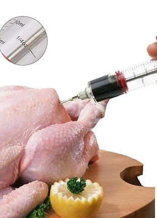 Шприц для мяса lesko пластиковый кулинарный иньектор кухонный ручной металлический инжектор (opt3_2364-5707)