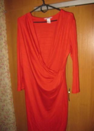 Платье h&m красное по колено, размер 44 – 48 / м, тянется хорошо, км07241 фото