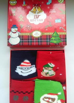 Шкарпетки жіночі махрові новорічні подарунковій упаковці набором з 4 пар2 фото