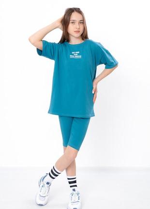 Комплект для дівчинки підлітковий (футболка оверсайз + велосипедки, треси ) , літній легкий костюм трендовий модний6 фото