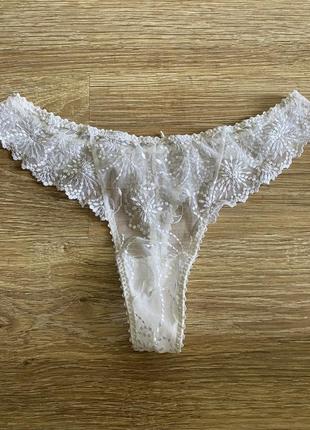 Шикарні, ажурні, трусики, бікіні, в світло, сірому кольорі, від дорогого бренду: marie jo👌