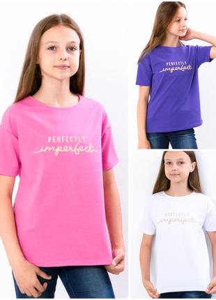 Підліткова дитяча футболка двонитка, стильна футболка з написом біла рожева фіолетова