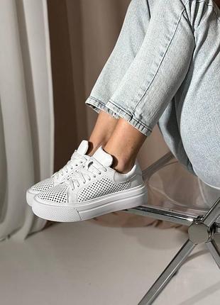 Кеды на утолщенной подошве кожаные в белом цвете ❤️❤️