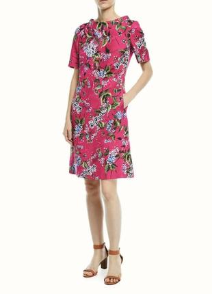 Escada elbow-sleeve floral jacquard a-line dress deep pink rrp - $1395 женское, премиальное платье, платье6 фото