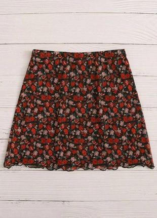Юбка спідниця красная червона принт уветок квітка міні короткая