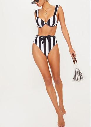 Високі плавки купальник низ купальник смугасті смужка з поясом prettylittlething plt