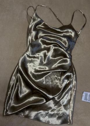 Мини платье, платье комбинация, сатиновое золотистое asos5 фото