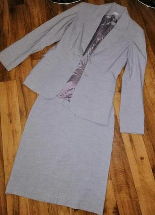 Жіночий сірий класичний костюм жакет +спідниця міді2 фото