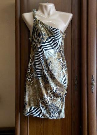 Сукня на одне плече леопард масло1 фото