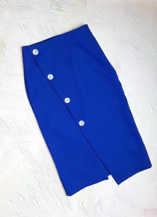 💝2+1=4 фирменная синяя электричество юбка миди на пуговицах topshop, размер 42 - 444 фото