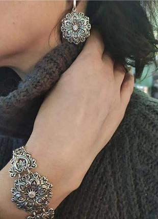 Серебряный браслет, 925 , серебро, чернение, серьги, браслет