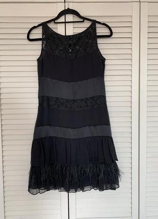 Черное платье, платье с перьями, бисером и вставками кружева6 фото