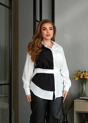 Сорочка чорно-біла з поясом, блуза жіноча, рубашка4 фото