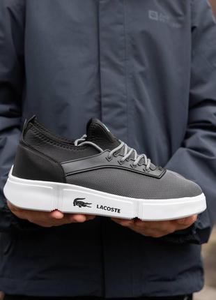 Мужские легкие летние кеды в стиле lacoste ( лакоста ) черные, серые (lc022)3 фото