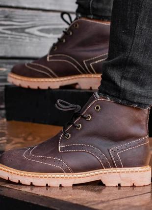 Зимние мужские ботинки с мехом south rebel коричневые (черевики)
