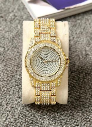 Женские наручные часы с камушками золото серебро медные годинник
