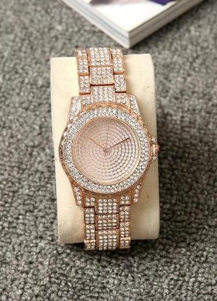 Женские наручные часы с камушками золото серебро медные годинник