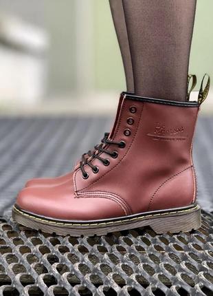 Зимние женские, мужские ботинки на меху dr. martens бордовые (др. мартинс, черевики)