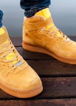 Зимние кроссовки на меху мужские nike air force 1 mid, ginger найк аир форс рыжие