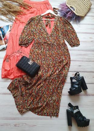 Цветочное летнее платье жатка на резинке миди4 фото