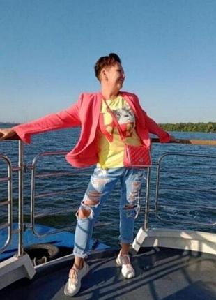 Жіночий легкий жакет коралового кольору батал розмір 50-52