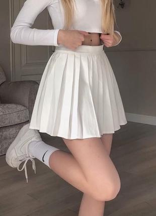 Трендовая белая теннисная школьная міні  юбка шорты1 фото