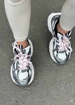 👟женские кожаные кроссовки из натуральной кожи и вставками текстиля. цвет: серебряный, белый, серый и розовый4 фото