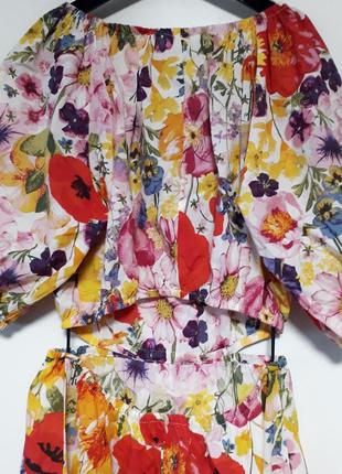 Яркое натуральное хлопковое платье сукня миди h&m цветочный принт10 фото