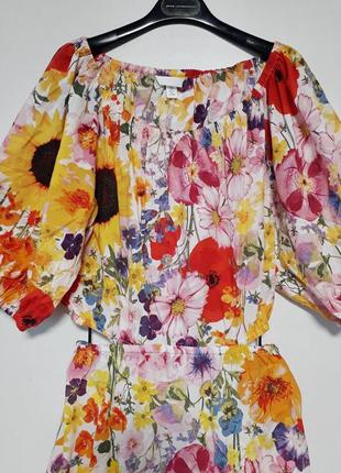 Яркое натуральное хлопковое платье сукня миди h&m цветочный принт6 фото