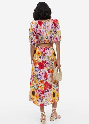 Яркое натуральное хлопковое платье сукня миди h&m цветочный принт4 фото