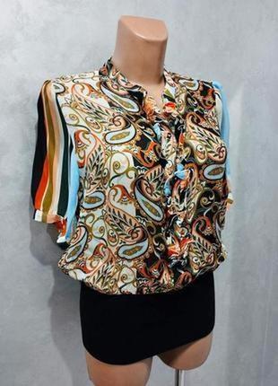 523.шикарна бавовняна блузка в принт на широкій манжеті бренду summum woman3 фото
