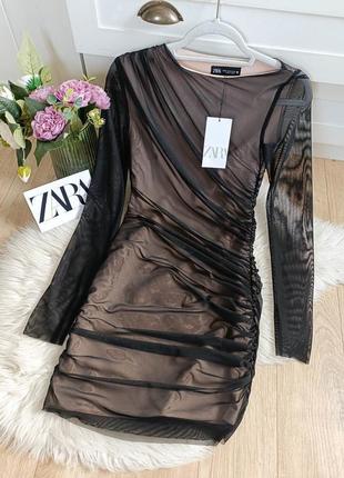 Комбинированное платье с тюлем от zara, размер xs1 фото