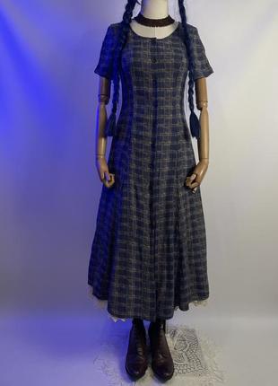 Англия винтажная красивая в клетку длинная платье в клетку жатка на пуговицах2 фото