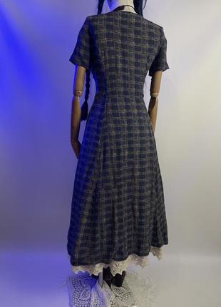 Англия винтажная красивая в клетку длинная платье в клетку жатка на пуговицах6 фото